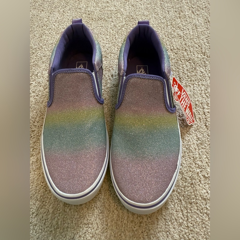 Vans Rainbow Glitter Asher Pull Ons Youth Size 6 Or Women’s Size 7 New No box